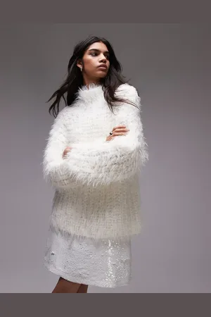 Topshop Hand knitted extreme fluffy eyelash oversized jumper in -White