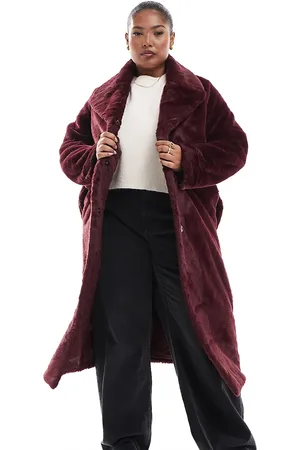 Yours Plush faux fur maxi coat in -Red
