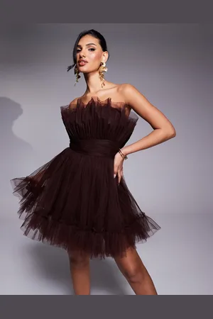 Lace & Beads Bandeau structured tulle mini dress in