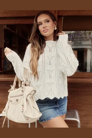 The Frolic X Bella Stovey exclusive pointelle scallop edge jumper in -White