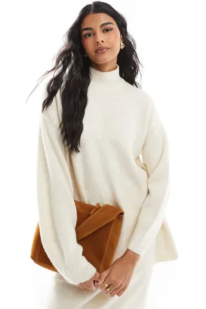 VERO MODA Oversized roll neck jumper in cream melange (part of a set)-White