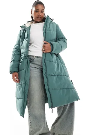Yours Padded midi jacket with borg lining in -Green