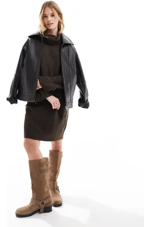VERO MODA Knitted roll neck mini dress in chocolate brown