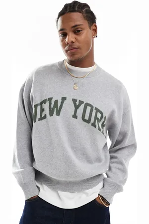 Cotton On Cotton On knitted jumper in grey with New York graphic