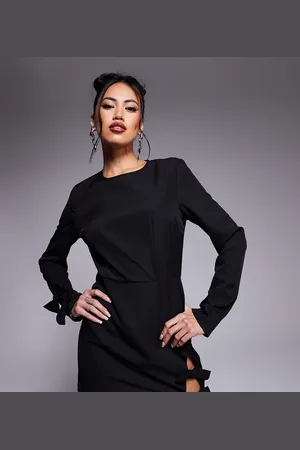 In The Style X Perrie Sian exclusive structured long sleeve bow detail mini dress in