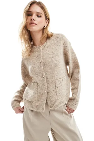 VERO MODA Flecked slouchy cardigan with metal buttons in beige-Neutral