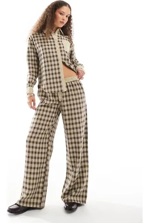 Daisy Street Low rise pull on pants with contrast check (part of a set)