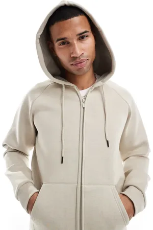 Only & Sons Oversized scuba zip through hoodie in stone-Neutral