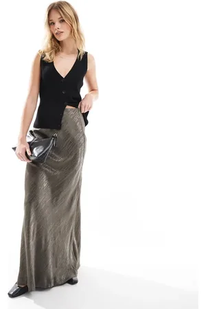 Object Jacquard maxi skirt in taupe-Brown