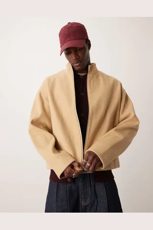 ASOS Oversized wool look jacket with funnel neck in -Grey