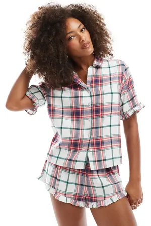 Cotton On Cotton On relaxed flannel pyjama shirt in pink red check