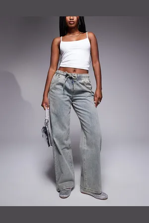 Liquor N Poker Baggy jeans with rhinestone side detail in blue
