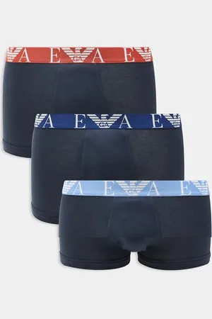 Emporio Armani Bodywear 3 pack navy trunks with blue / light blue / red waistbands