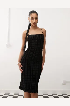 Motel Nateda flocked check midi cami dress in