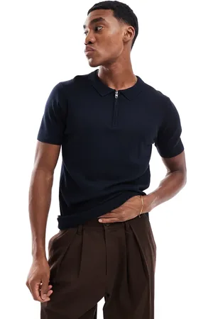 French Connection French Connection knitted half zip polo tee in navy