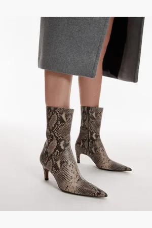 Topshop Neeve premium leather high heeled ankle boots in print-Multi