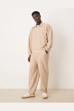 ASOS Super baggy trackies in waffle in beige (part of a set)-Neutral