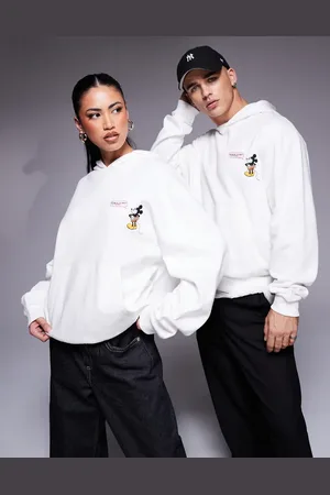 ASOS Disney unisex oversized hoodie with Mickey print in off white-Neutral