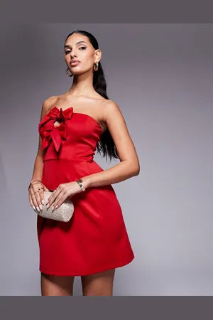 New Look Bow detail bandeau mini dress in red