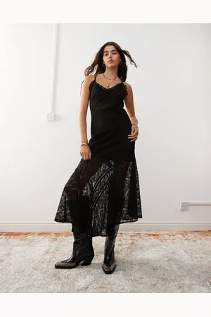 Reclaimed Maxi dress with spliced lace panels in black