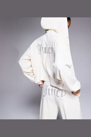 Juicy Couture Velour oversized cropped zip through hoodie in white exclusive to ASOS