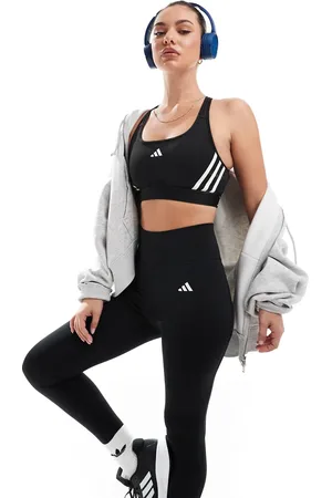 adidas Adidas Training Essentials medium support 3 stripe sports bra in