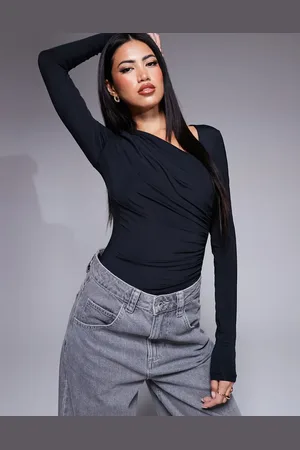 ASOS Slinky bodysuit with asymmetric neckline and draping in