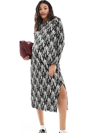 Mama;licious Mamalicious Maternity plisse midi dress with side split in -Black
