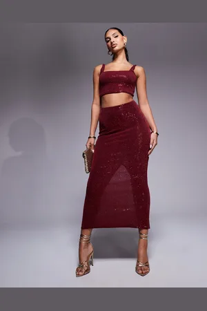 New Look Sequin midi skirt in (part of a set)-Red