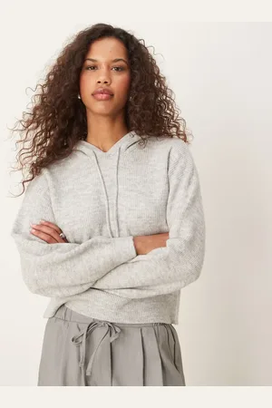 JDY Knitted hoodie in grey melange