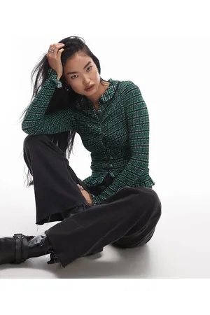 Free People Check button through top in green