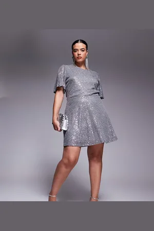 In The Style Flutter sleeve cowl back sequin mini dress in