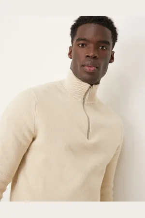 SELECTED Knitted half zip jumper in cream-White