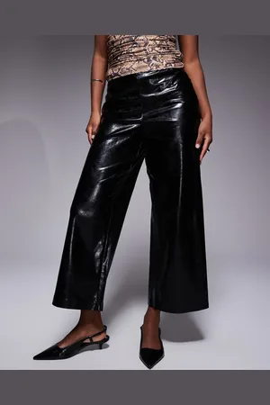 River Island Faux leather cropped buckle pants in