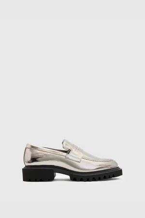 AllSaints Lola leather loafers in gunmetal-Grey