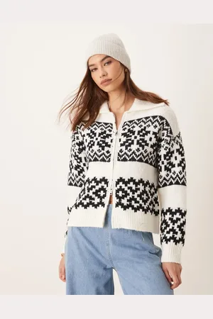 New Look Fair isle zip through cardigan in