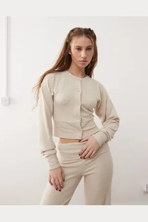 COLLUSION Button through cosy cardigan in (part of a set)-Neutral