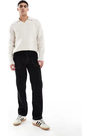 ASOS Straight leg cord pants with contrast stitch in