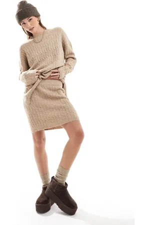 VERO MODA Cable knit mini skirt in camel (part of a set)-Neutral
