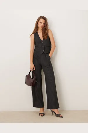 JDY Wide leg pants in dark pinstripes (part of a set)
