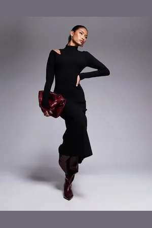 River Island Knitted midi dress with cut out detail in
