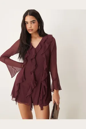 New Look Ruffle chiffon long sleeve mini dress in -Red