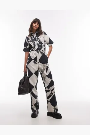 Topshop Short sleeve printed jumpsuit in