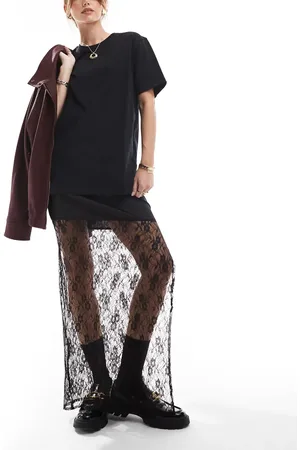 New Look Slinky lace midi skirt in black