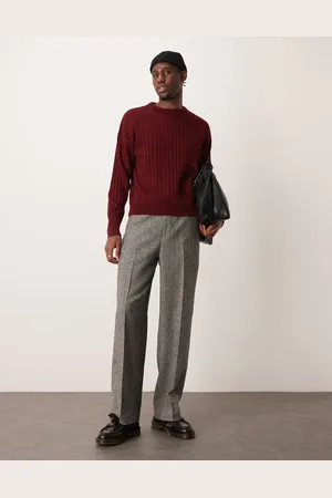 ASOS Smart wide leg wool mix pants in puppytooth-Grey