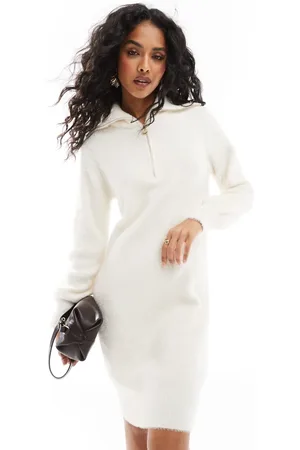 Morgan Knit half zip jumper dress in -Black