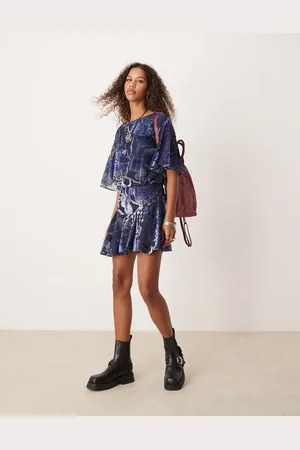 Free People Devore boho floaty mini dress in royal blue-Navy
