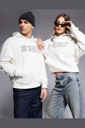 ASOS Unisex oversized licence hoodie with The Beatles prints in off white-Neutral