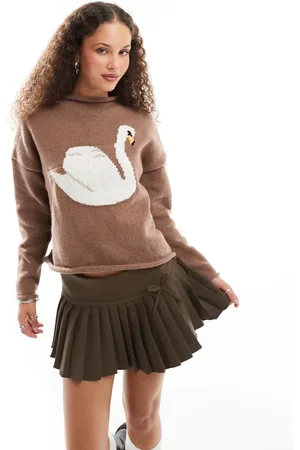 Daisy Street Swan roll neck crop boxy knit jumper in