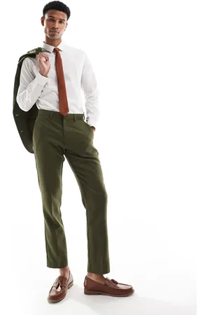 ASOS Slim fit wool mix suit pants in twill-Green